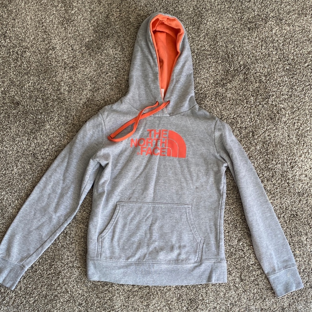 The North Face Heather Gray Hoodie with Orange Details